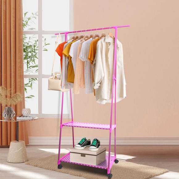 2 Tier Garment Racks Triangle Metal Clothes Rack Save Space Coat Stand W/shelves